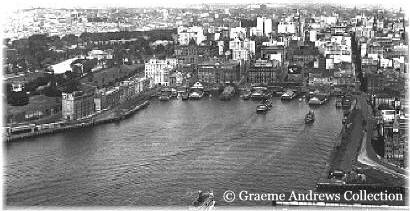 Circular Quay, Sydney, 1930. No.1 wharf, the first jetty from the left, was home to Sydney Ferries Watsons Bay service. For many years, this was where Greycliffe embarked and disembarked her passengers.  Graeme Andrews Collection