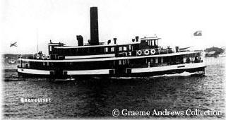 Greycliffe under way in Sydney Harbour. Typical of the Sydney ferries of her day, she was a wooden, doubled-ended vessel with a wheelhouse, rudder and propeller at each end.  Graeme Andrews Collection